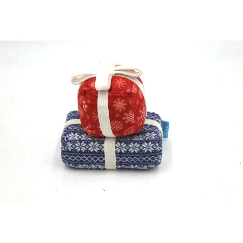 Bark Box Stacked Christmas Holiday Gift Boxes Squeaky Toy Dog 6" Red Blue Bow